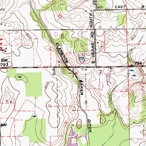 Topographic Map of Clarence Baker Ditch, IN
