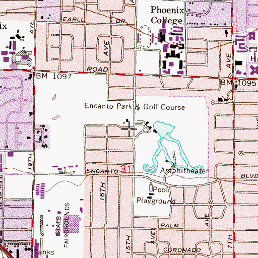 Topographic Map of Encanto Eighteen Hole Golf Course, AZ
