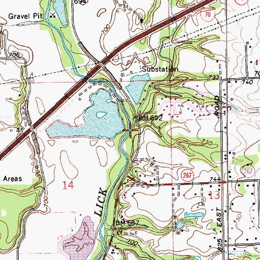 Topographic Map of Clarks Creek, IN