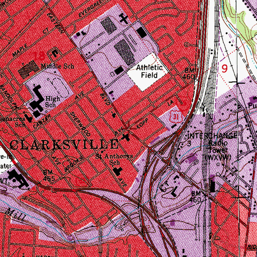 Topographic Map of Clarksville, IN