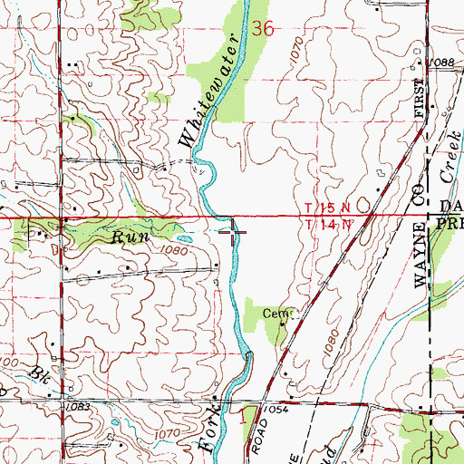 Topographic Map of Clay Run, IN