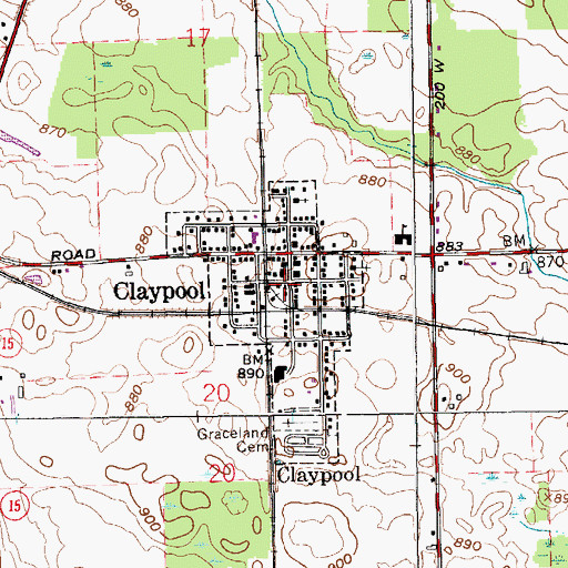 Topographic Map of Claypool, IN
