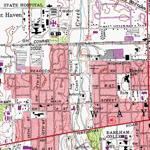 Topographic Map of Clear Creek Park, IN