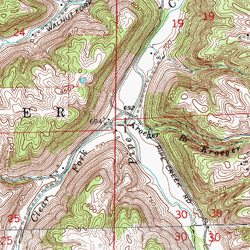 Topographic Map of Clear Fork, IN