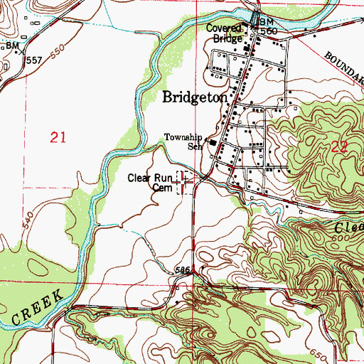 Topographic Map of Clear Run Cemetery, IN