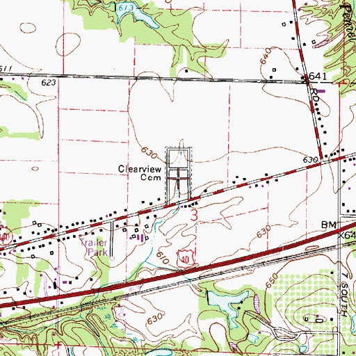 Topographic Map of Clearview Cemetery, IN