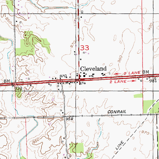 Topographic Map of Cleveland, IN