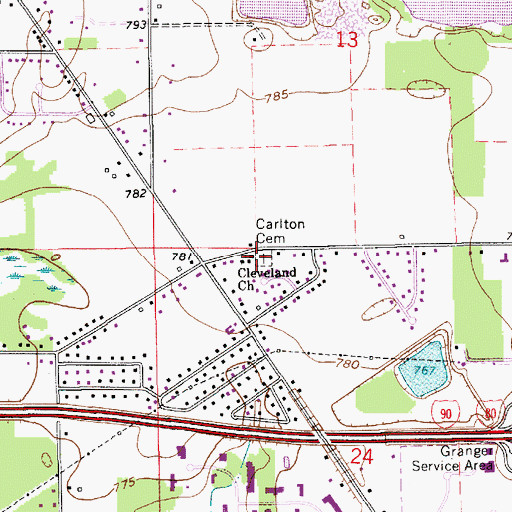 Topographic Map of Cleveland Church, IN