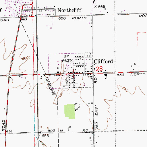 Topographic Map of Clifford, IN