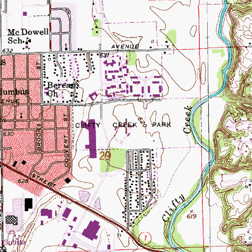 Topographic Map of Clifty Creek Park, IN
