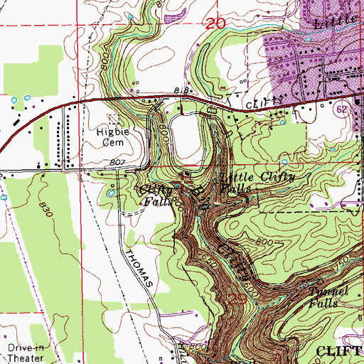 Topographic Map of Clifty Falls, IN