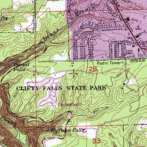 Topographic Map of Clifty Falls State Park, IN