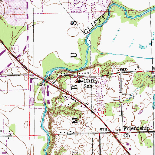 Topographic Map of Clifty Creek Elementary School, IN