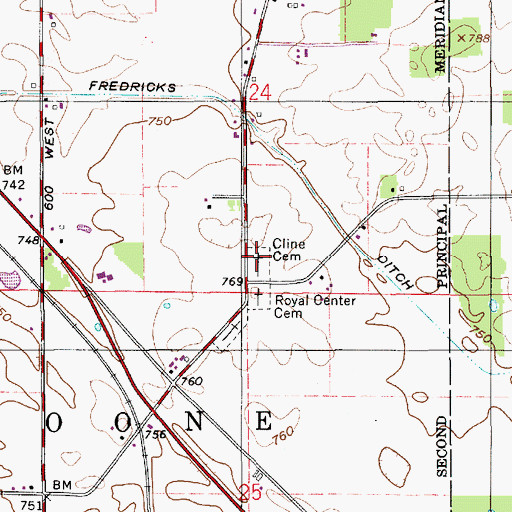 Topographic Map of Cline Cemetery, IN