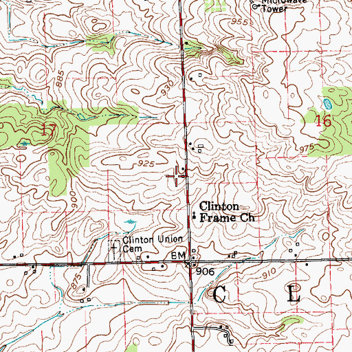 Topographic Map of Clinton Frame Church, IN