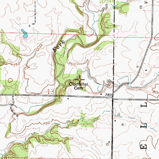 Topographic Map of Clodfelter Cemetery, IN