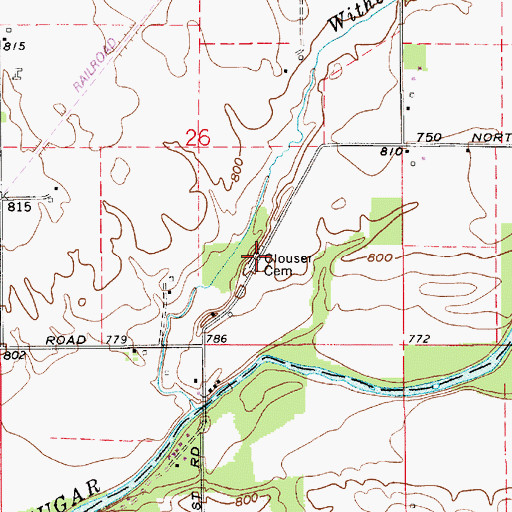 Topographic Map of Clouser Cemetery, IN