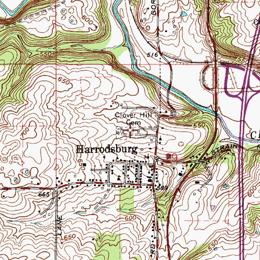 Topographic Map of Clover Hill Cemetery, IN