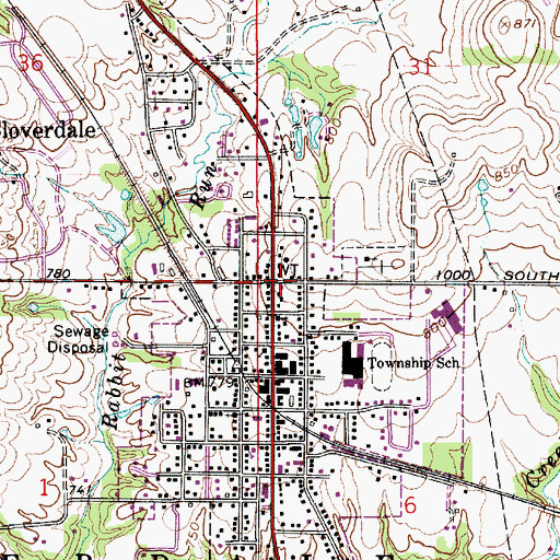 Topographic Map of Cloverdale, IN