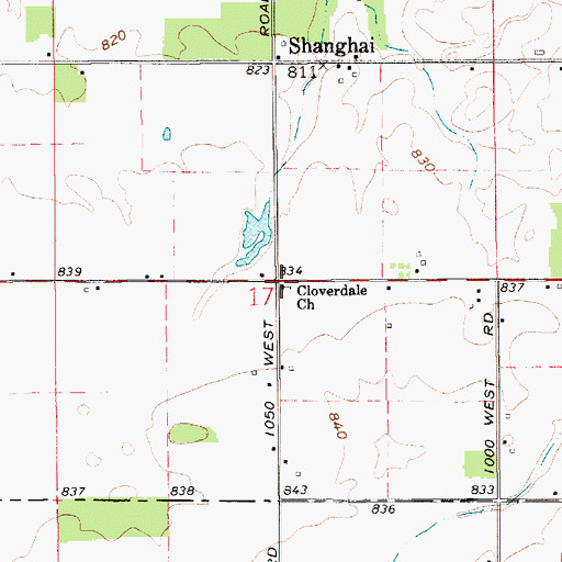 Topographic Map of Cloverdale Church, IN