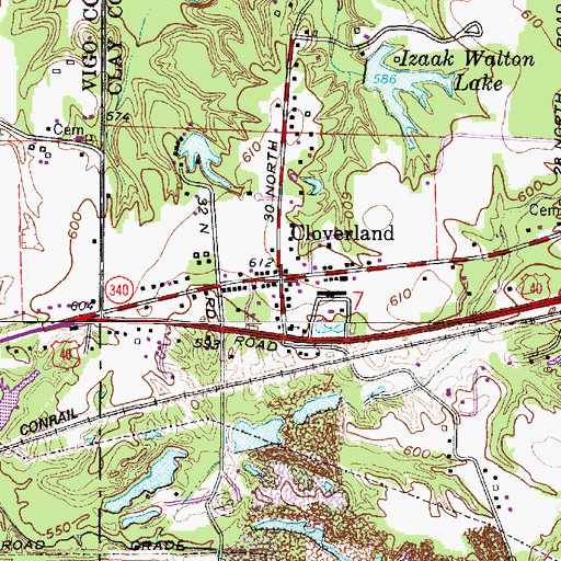 Topographic Map of Cloverland, IN