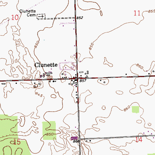 Topographic Map of Clunette, IN