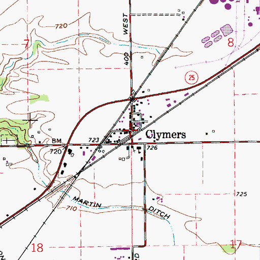 Topographic Map of Clymers, IN