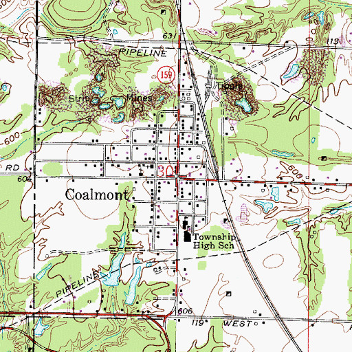 Topographic Map of Coalmont, IN