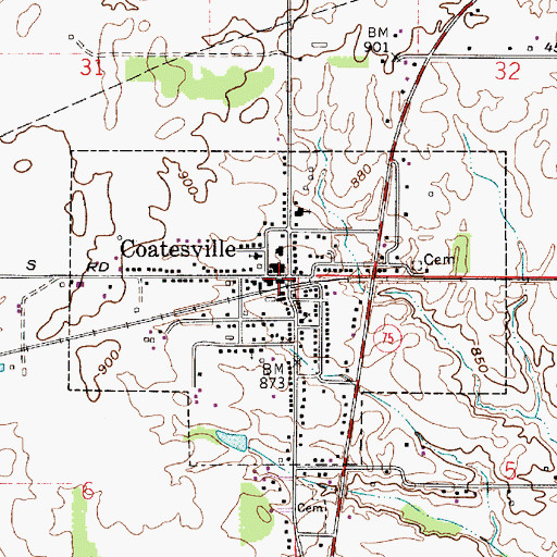 Topographic Map of Coatesville, IN