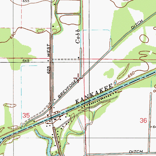Topographic Map of Cobb Creek, IN