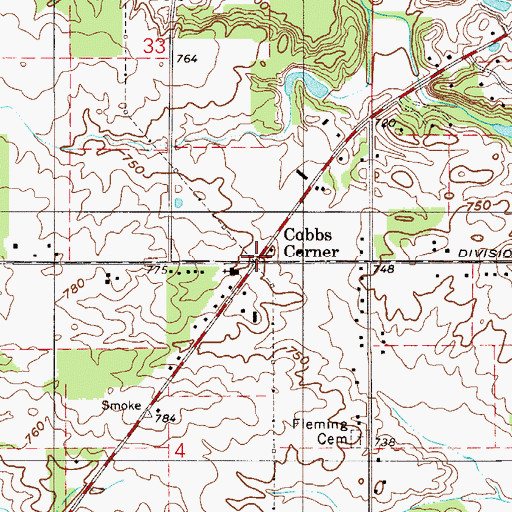 Topographic Map of Cobbs Corner, IN