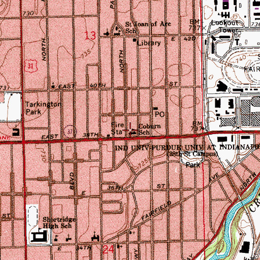 Topographic Map of Coburn School, IN