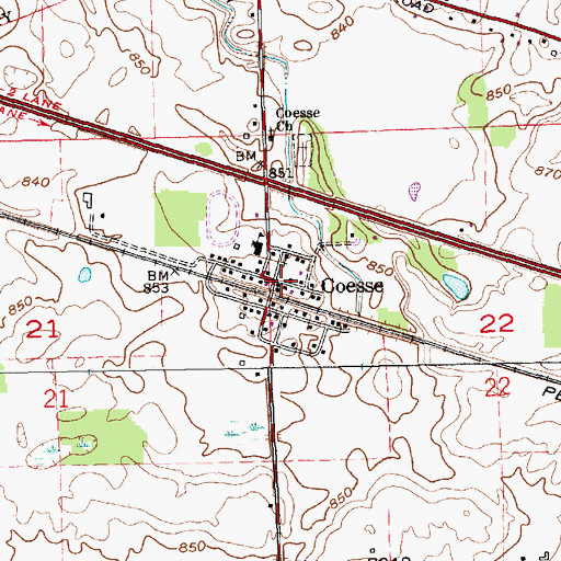 Topographic Map of Coesse, IN