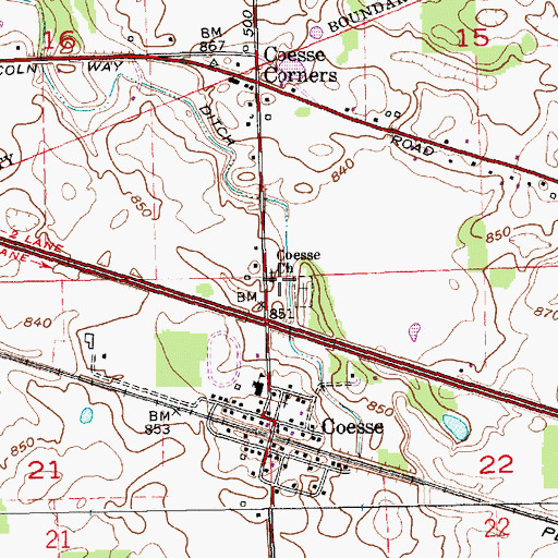 Topographic Map of Coesse Church, IN