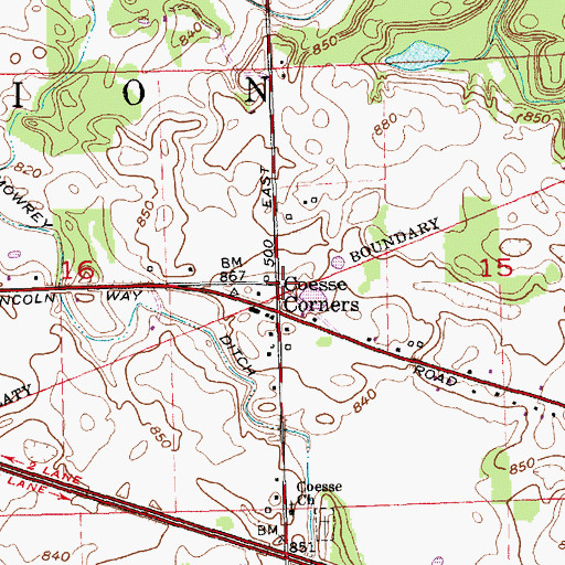 Topographic Map of Coesse Corners, IN