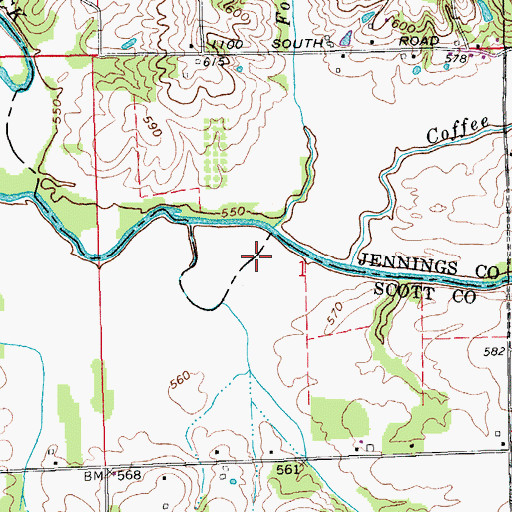 Topographic Map of Coffee Creek, IN