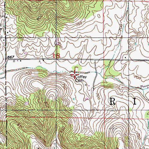Topographic Map of Coffey Cemetery, IN