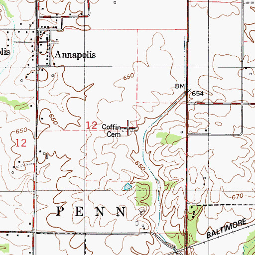 Topographic Map of Coffin Cemetery, IN