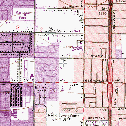 Topographic Map of KJJJ-AM (Phoenix), AZ