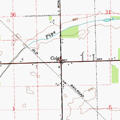 Topographic Map of Cole, IN