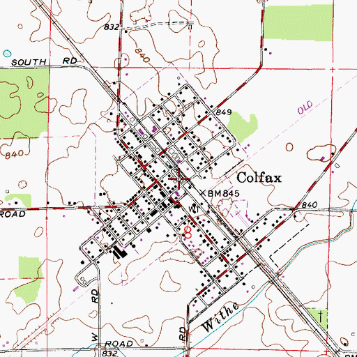 Topographic Map of Colfax, IN