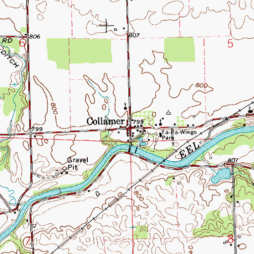 Topographic Map of Collamer, IN