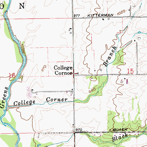 Topographic Map of College Corner, IN