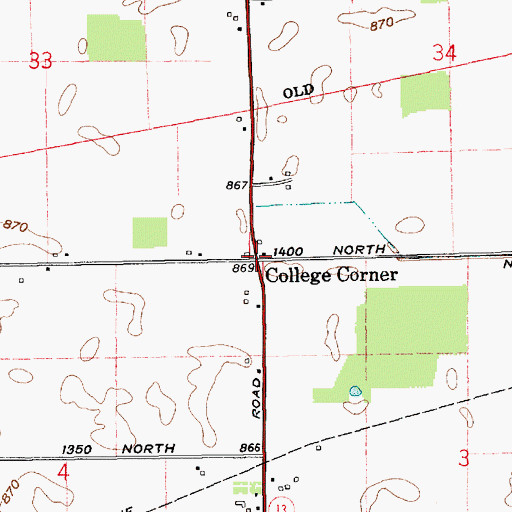 Topographic Map of College Corner, IN