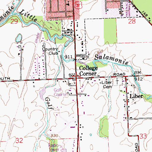 Topographic Map of College Corner, IN