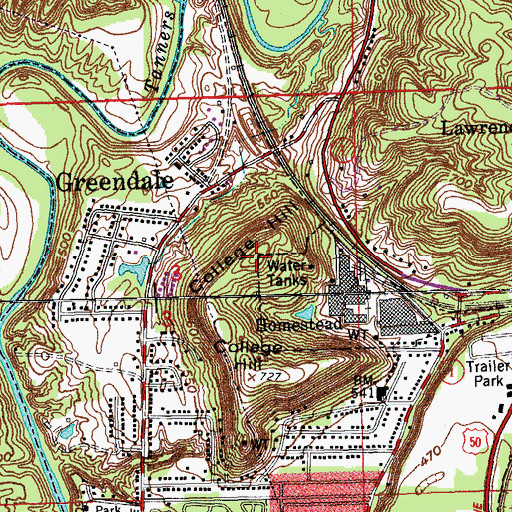 Topographic Map of College Hill, IN