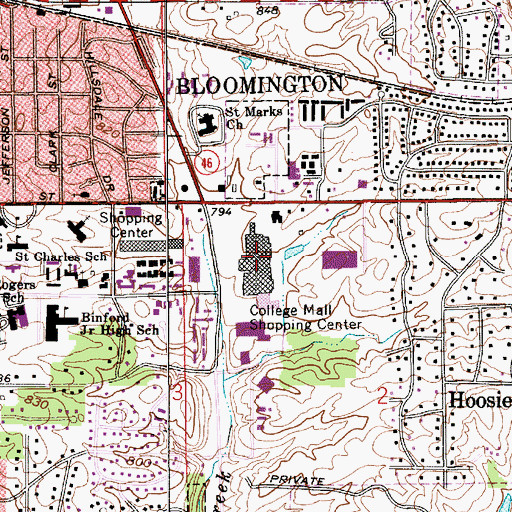 Topographic Map of College Mall Shopping Center, IN