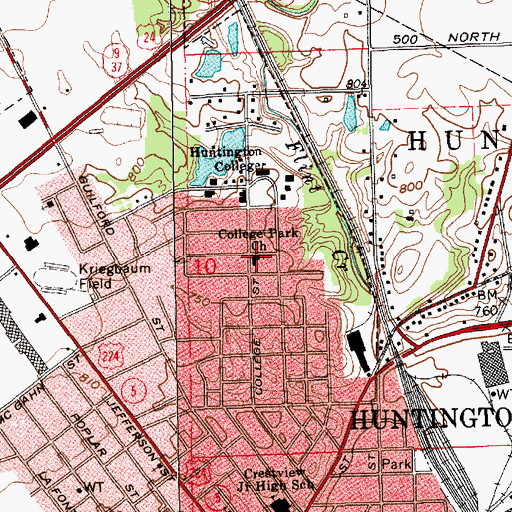 Topographic Map of College Park Church, IN