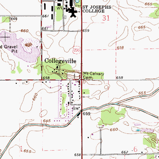 Topographic Map of Collegeville, IN