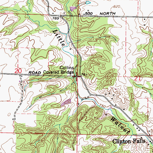 Topographic Map of Collins Covered Bridge, IN